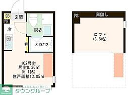 ハーモニーテラス関町北III 2階ワンルームの間取り