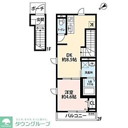 第二アムール 八幡 2階1DKの間取り