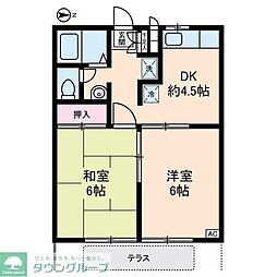 エステートロイヤル8号棟 1階2DKの間取り