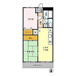 グレイスコート 3階2LDKの間取り