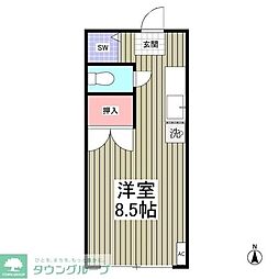 ハイツいけのや 1階ワンルームの間取り