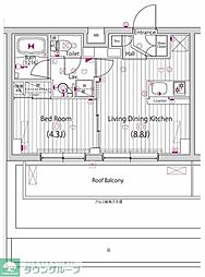 ガーラ・ヴィスタ調布 4階1LDKの間取り