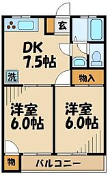 第1ドリームハイツ 2DKの間取図画像