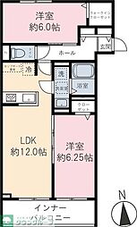 カーサファルコン 2LDKの間取図画像