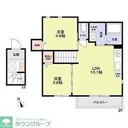 アベニューさんごD棟 2LDKの間取図画像