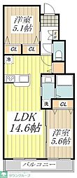 (仮称)三鷹市牟礼1丁目賃貸住宅 2LDKの間取図画像