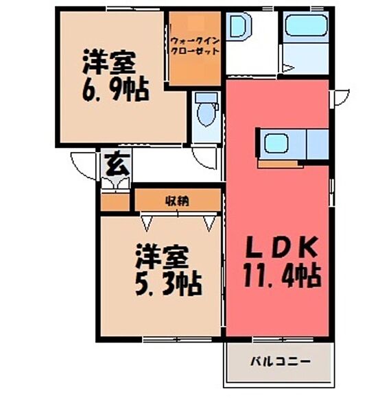 茨城県筑西市二木成(賃貸アパート2LDK・1階・54.07㎡)の写真 その2