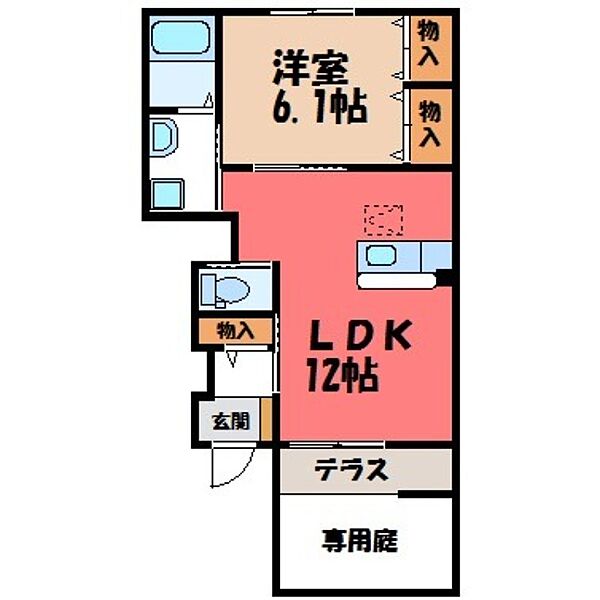 茨城県筑西市直井(賃貸アパート1LDK・1階・42.74㎡)の写真 その2