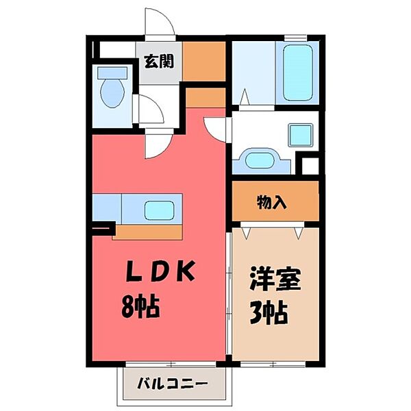 茨城県筑西市一本松(賃貸アパート1LDK・2階・29.25㎡)の写真 その2