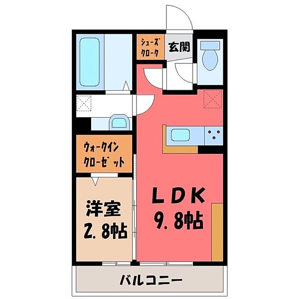 栃木県小山市駅南町4丁目(賃貸アパート1LDK・2階・33.39㎡)の写真 その2