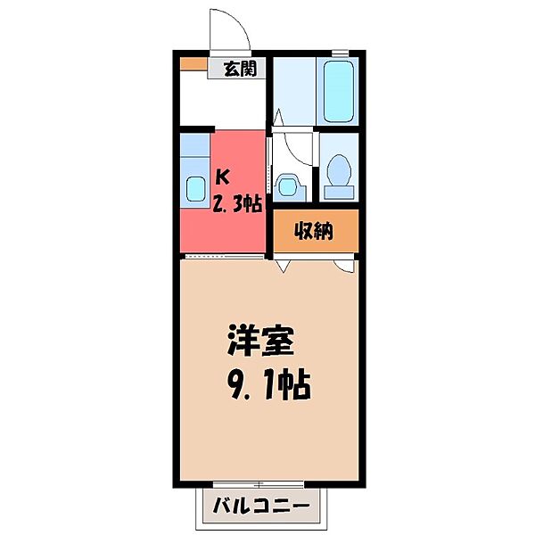 茨城県筑西市乙(賃貸アパート1LDK・1階・28.20㎡)の写真 その2