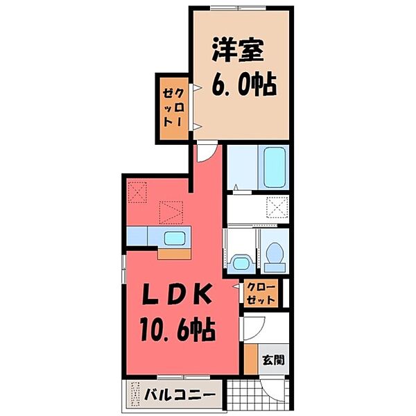 栃木県栃木市柳橋町(賃貸アパート1LDK・1階・40.06㎡)の写真 その2