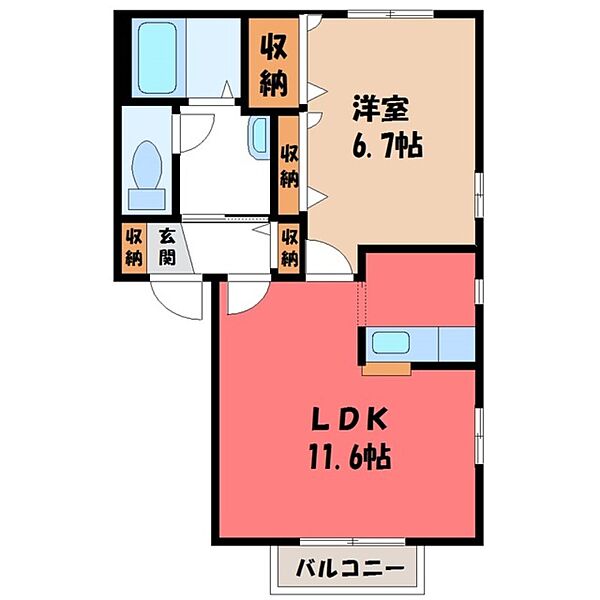茨城県筑西市下中山(賃貸アパート1LDK・1階・42.70㎡)の写真 その2