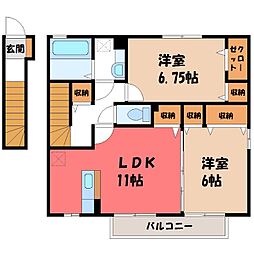 グランベルク A 2階2LDKの間取り