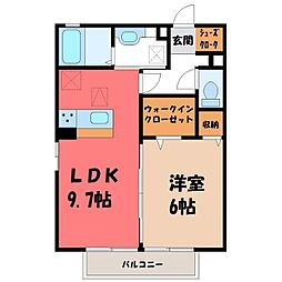 ケンフォード 2階1LDKの間取り