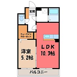 思川レジデンス 2階1LDKの間取り