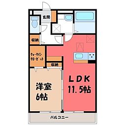 ディアコート 2階1LDKの間取り