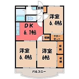 ユーミーコンフォート 1階3DKの間取り