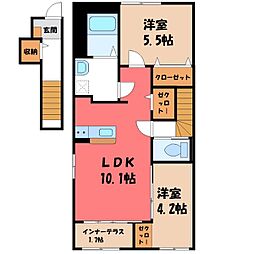グランソレイユ 2階2LDKの間取り