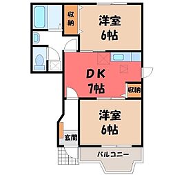 ビュー・グランテ21 B 1階2DKの間取り
