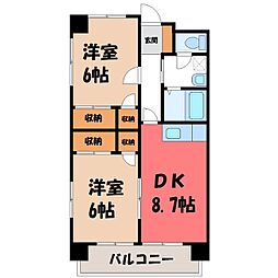 ヴィルヌーブマンション 2階2DKの間取り