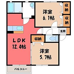 コアロード 1階2LDKの間取り