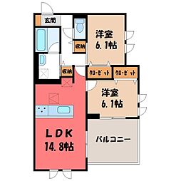 グラングラサ 1階2LDKの間取り