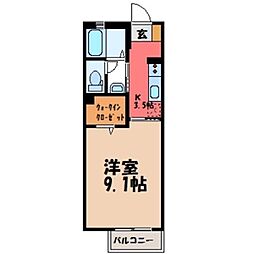 リバーサイドつくば II 2階1Kの間取り