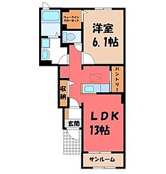 ブルーウィロウ 1LDKの間取図画像