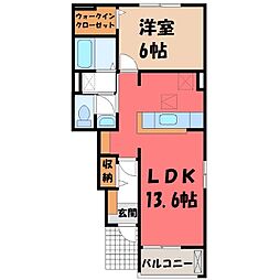 クリスタルB 1LDKの間取図画像