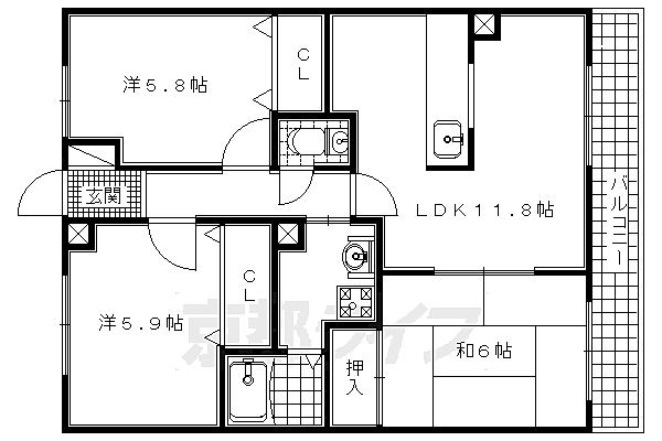 京都府木津川市梅美台(賃貸マンション3LDK・3階・66.00㎡)の写真 その2