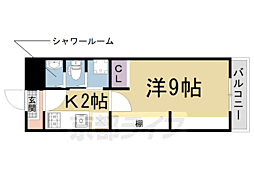 エスティ21 2階1Kの間取り