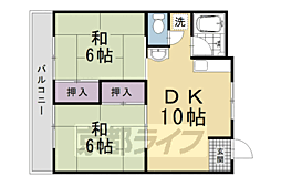 近鉄京都線 向島駅 徒歩13分の賃貸マンション 2階2DKの間取り