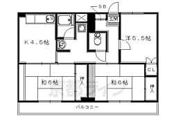 近鉄京都線 久津川駅 徒歩9分の賃貸マンション 2階3DKの間取り
