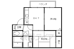 近鉄京都線 上鳥羽口駅 徒歩18分の賃貸アパート 1階2DKの間取り