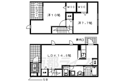 JR片町線(学研都市線) 松井山手駅 徒歩14分の賃貸アパート 1階2LDKの間取り