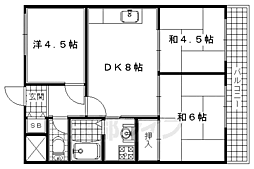 JR奈良線 長池駅 徒歩6分の賃貸マンション 5階3LDKの間取り