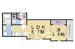 ウィローツリーレジデンス京都伏見 3階1LDKの間取り