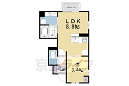 JR奈良線 城陽駅 徒歩7分の賃貸アパート 1階1LDKの間取り