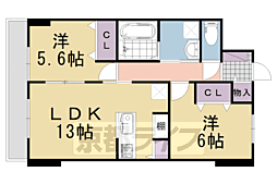 JR東海道・山陽本線 桂川駅 徒歩7分の賃貸マンション 4階2LDKの間取り