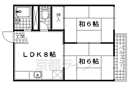 JR奈良線 宇治駅 徒歩15分の賃貸アパート 2階2DKの間取り