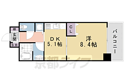 京都市営烏丸線 九条駅 徒歩4分の賃貸マンション 2階1DKの間取り
