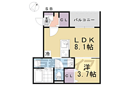 ハーモニーテラス向島西堤町 1LDKの間取図画像