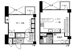 ヴェルビュ二条城東 1LDKの間取図画像