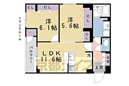 THE RESIDENCE御車道 2LDKの間取図画像