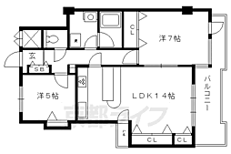 御所西ロイヤルプラザ 2LDKの間取図画像