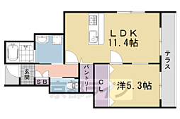 京都市右京区嵯峨折戸町アパート 1LDKの間取図画像