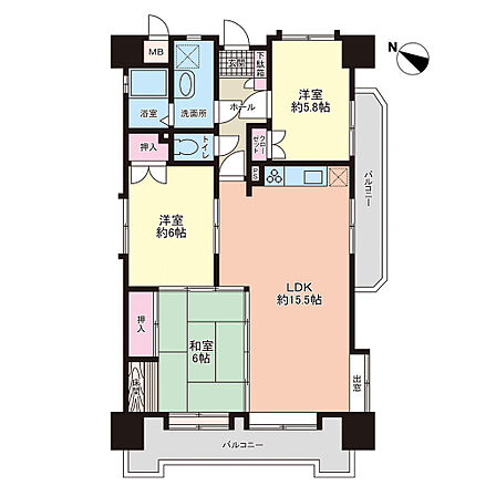 4LDK→3LDKに間取り変更済！4面採光角部屋のお部屋！