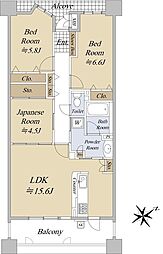 グラン・コート鶴舞 11階3LDKの間取り