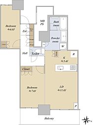 プラウドタワー名古屋栄 23階2LDKの間取り